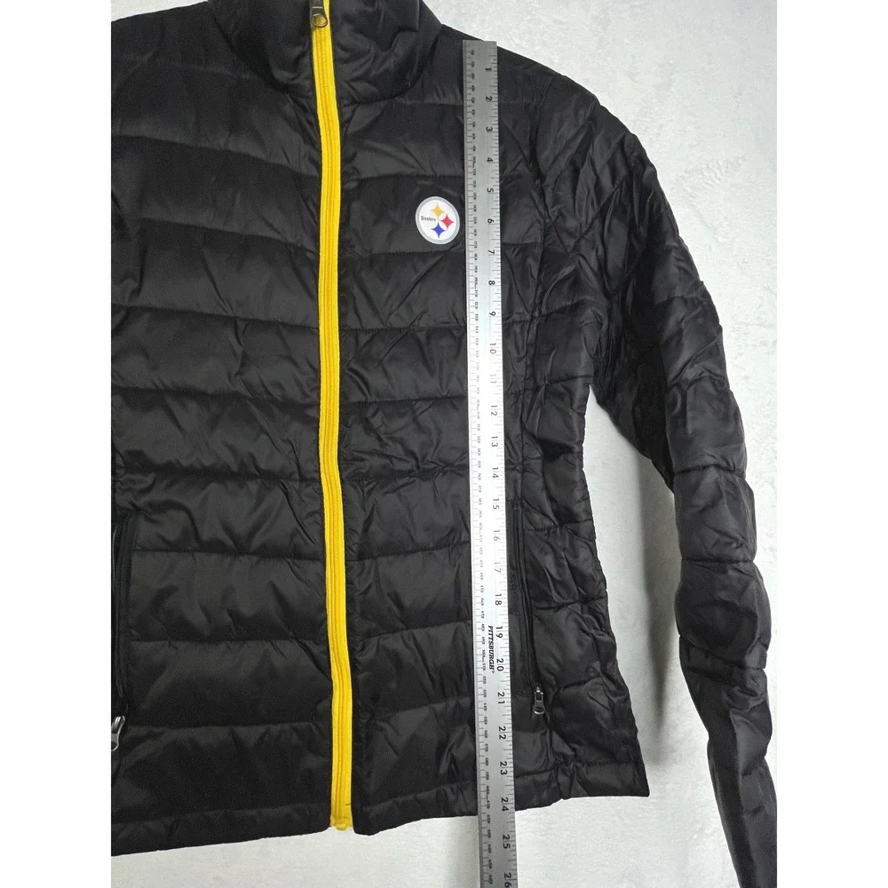 NFL Pittsburgh Steelers Puffer Jacket Women Small Black Yellow Quilt Zip Up - Picture 8 of 13